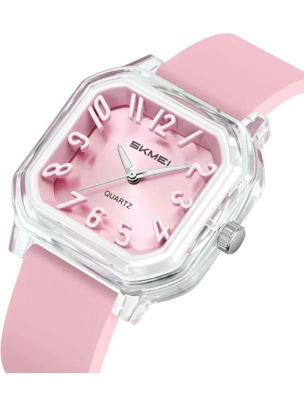Women’s Purple Big Arabic Numbers Silicone Strap Casual Analog Square Wristwatch